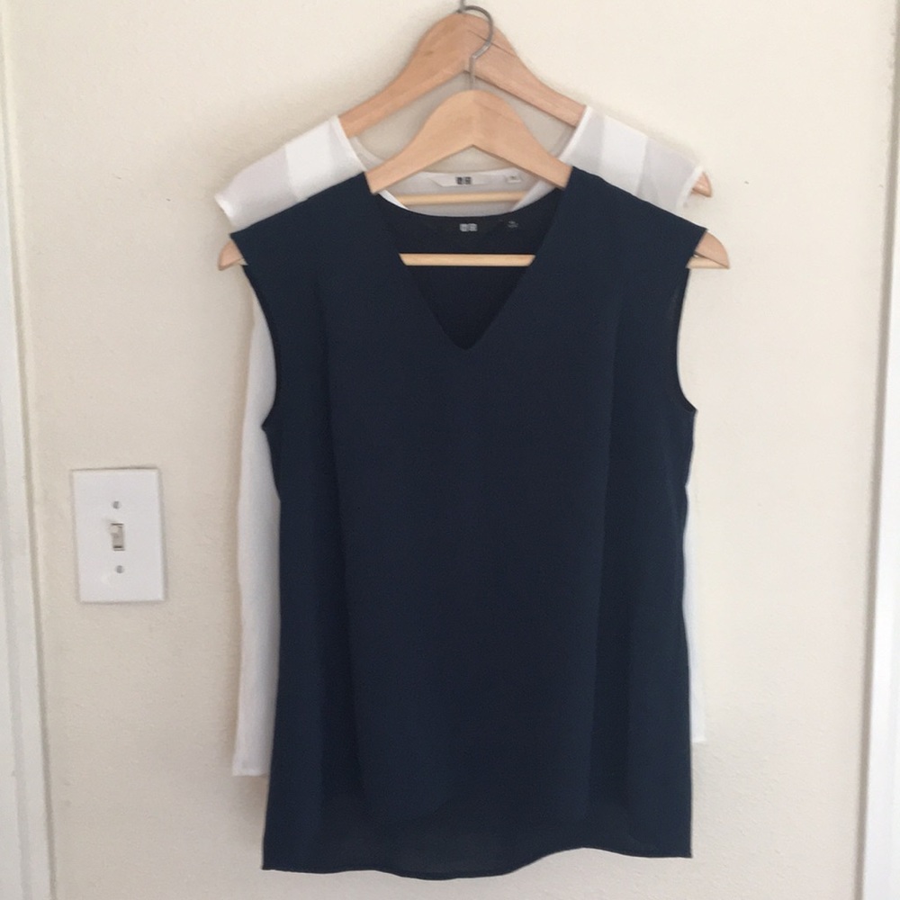 Two sleeveless Uniqlo blouses